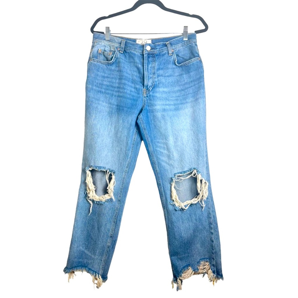 Free People We the Free Women's Button Fly High Rise Distressed Straight Jean 29